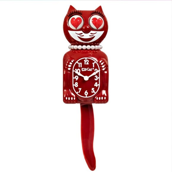 Space Cherry Red Lady KIT-CAT CLOCK KAT KLOCK Heart Eyes